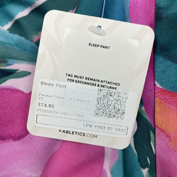 Fabletics Sleep Pant Womens Small Painted Tulips Pink Green Lounge Pajama Pants - Picture 5 of 12